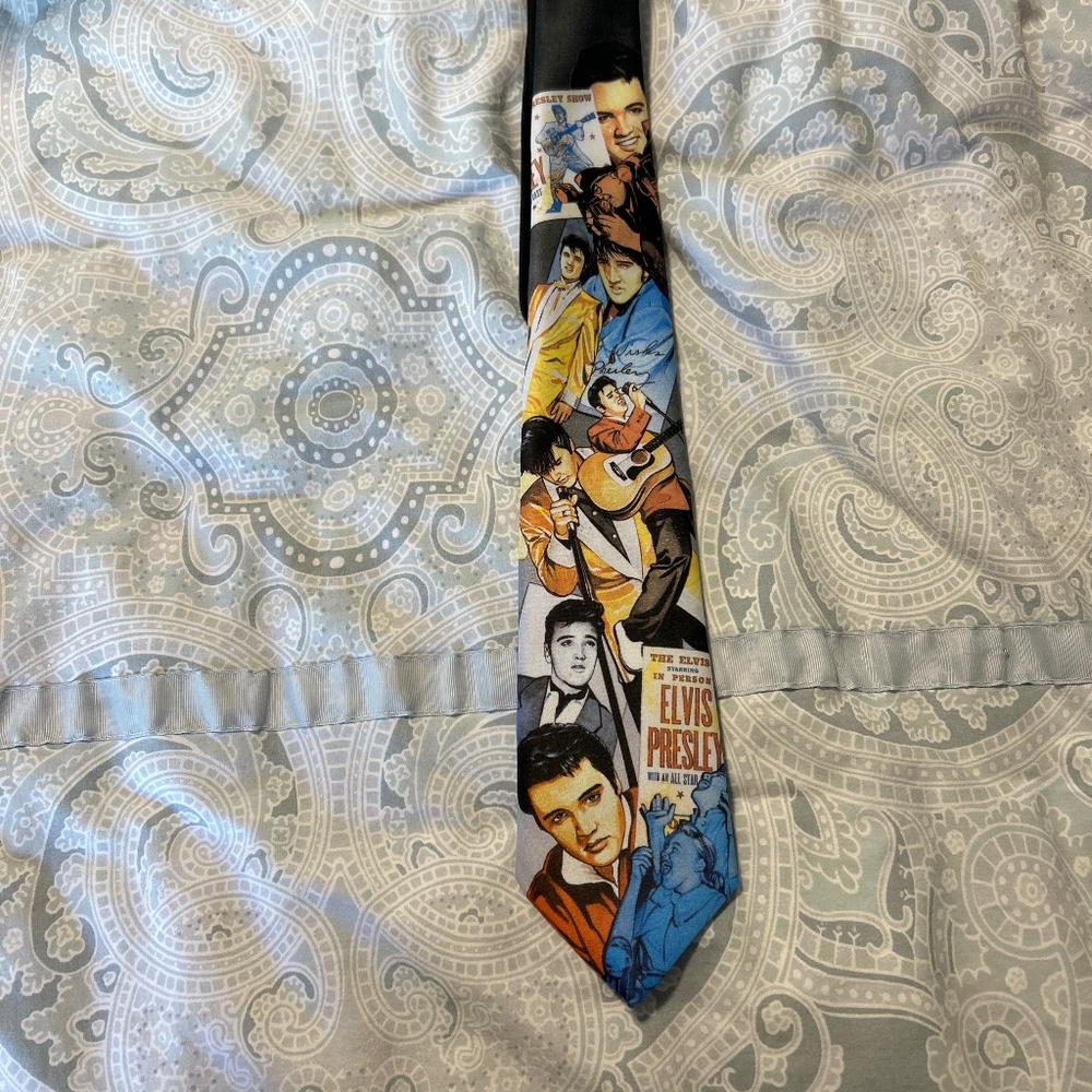 Ralph Marlin Tie Classic Elvis Presley 1993 Black Tie w/Elvis Pattern Made USA